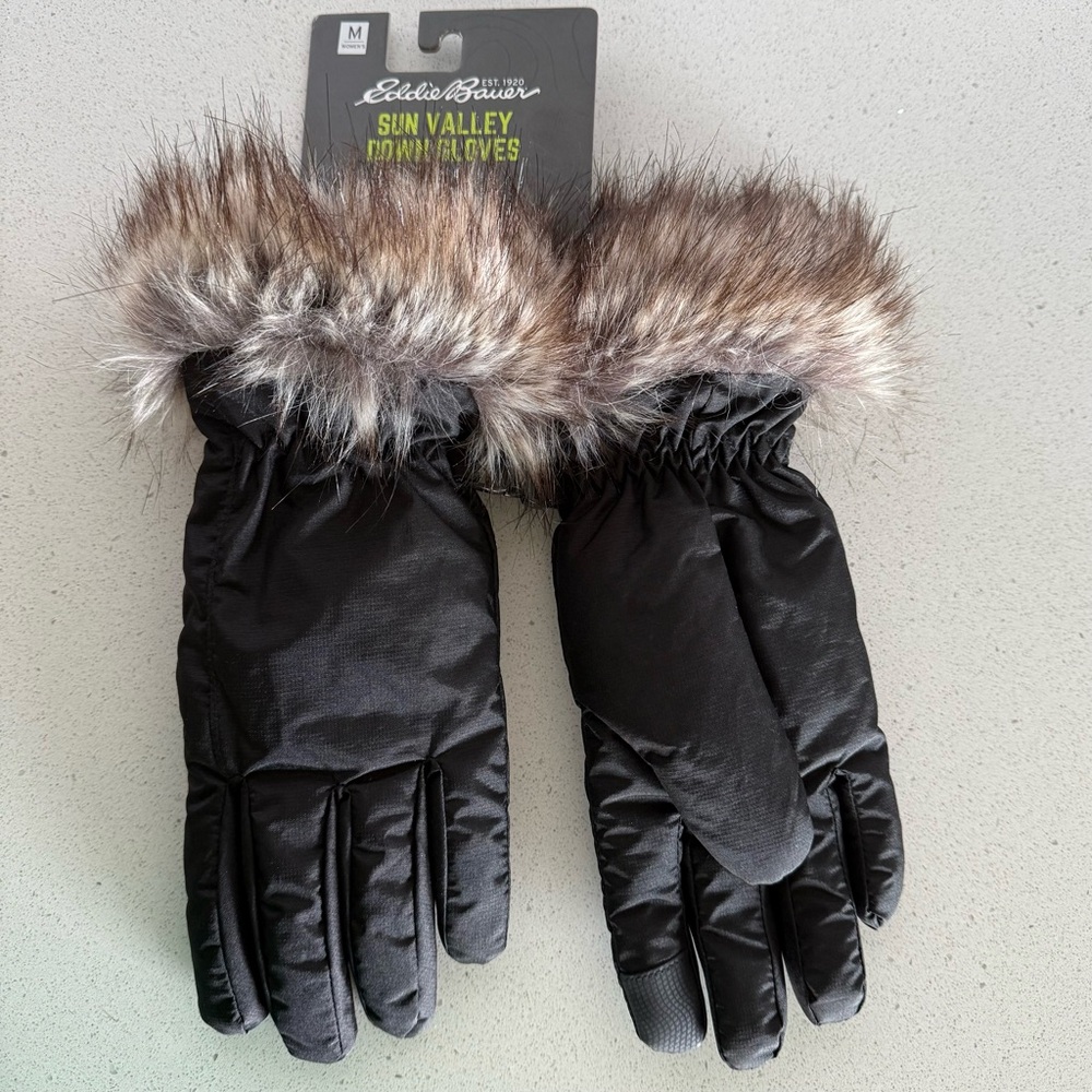 NWT black Eddie Bauer Sun Valley down gloves medium